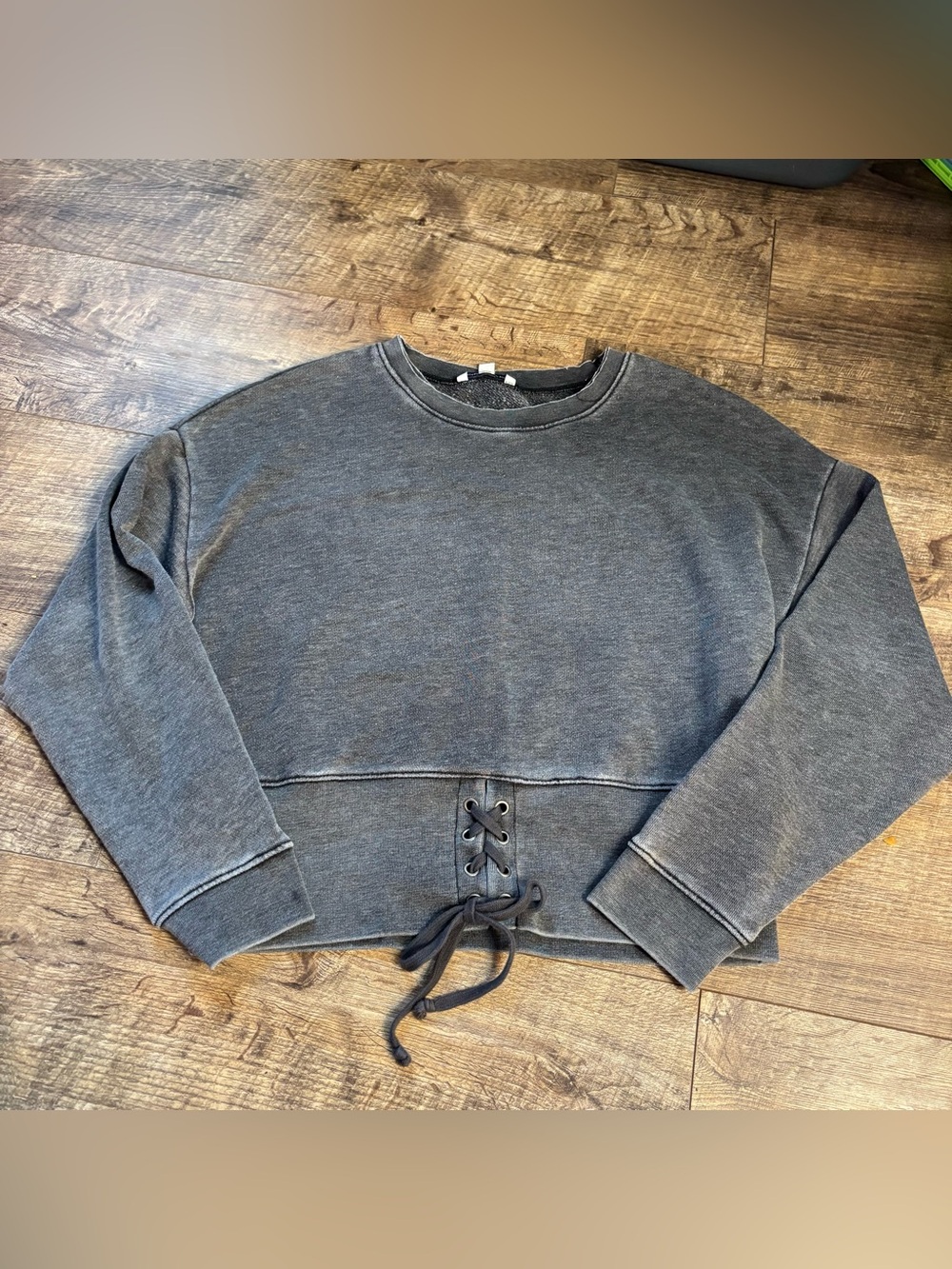 American Eagle Outfitters Charcoal Grey Lace-Up Cropped Sweatshirt